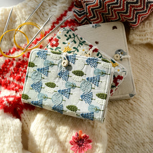 Lotus Embroidery Circular Needle Case with Button Closure