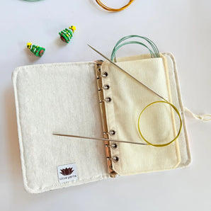 Lotus Embroidery Circular Needle Case with Button Closure